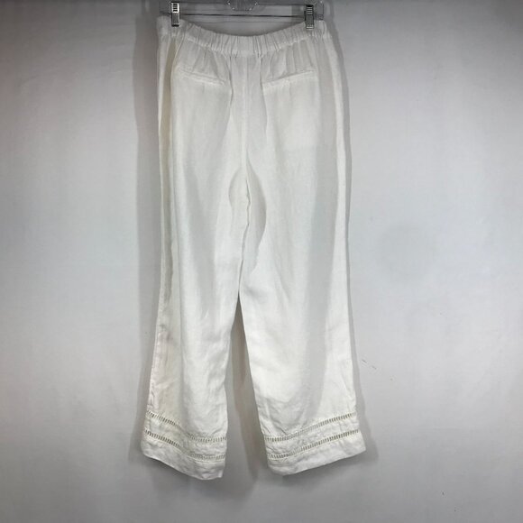 CHICO'S - WOMEN'S 1 US 8- WHITE 100% LINEN ELSTIC WAIST PULL-ON PANTS - Picture 2 of 4